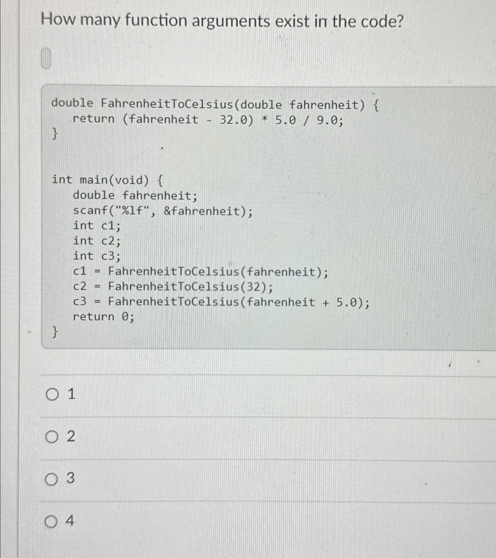 How many function arguments exist in the code? 1
