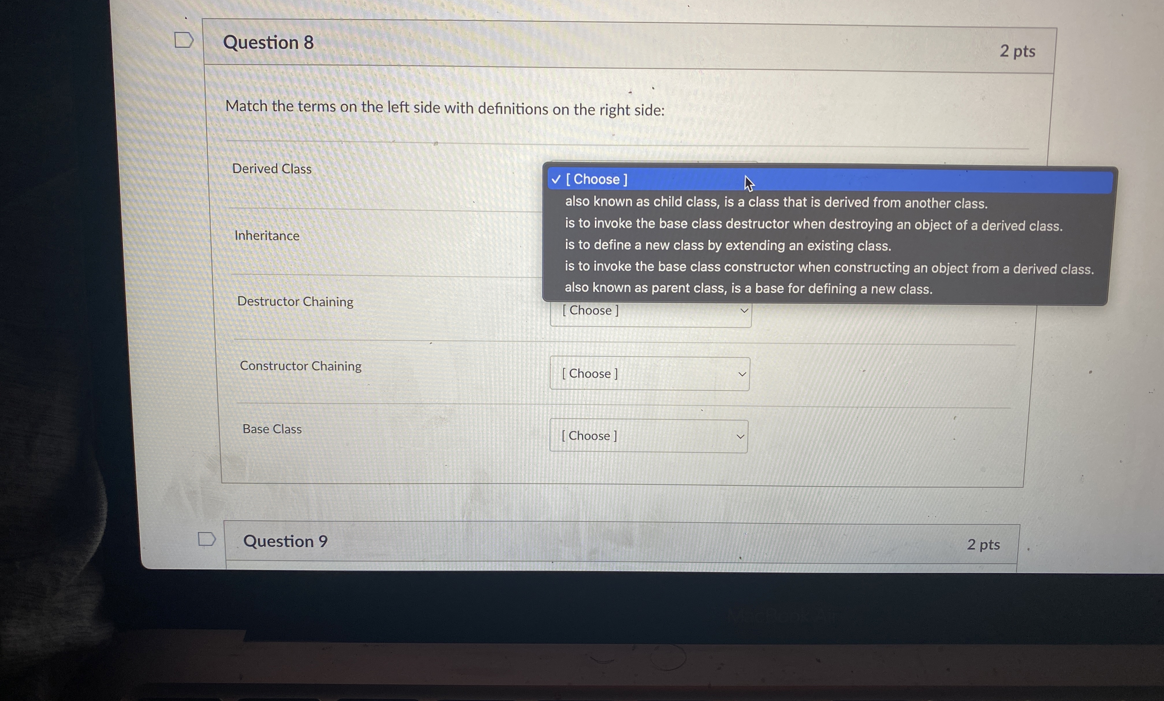 Question 8 2 pts Match the terms on the left side