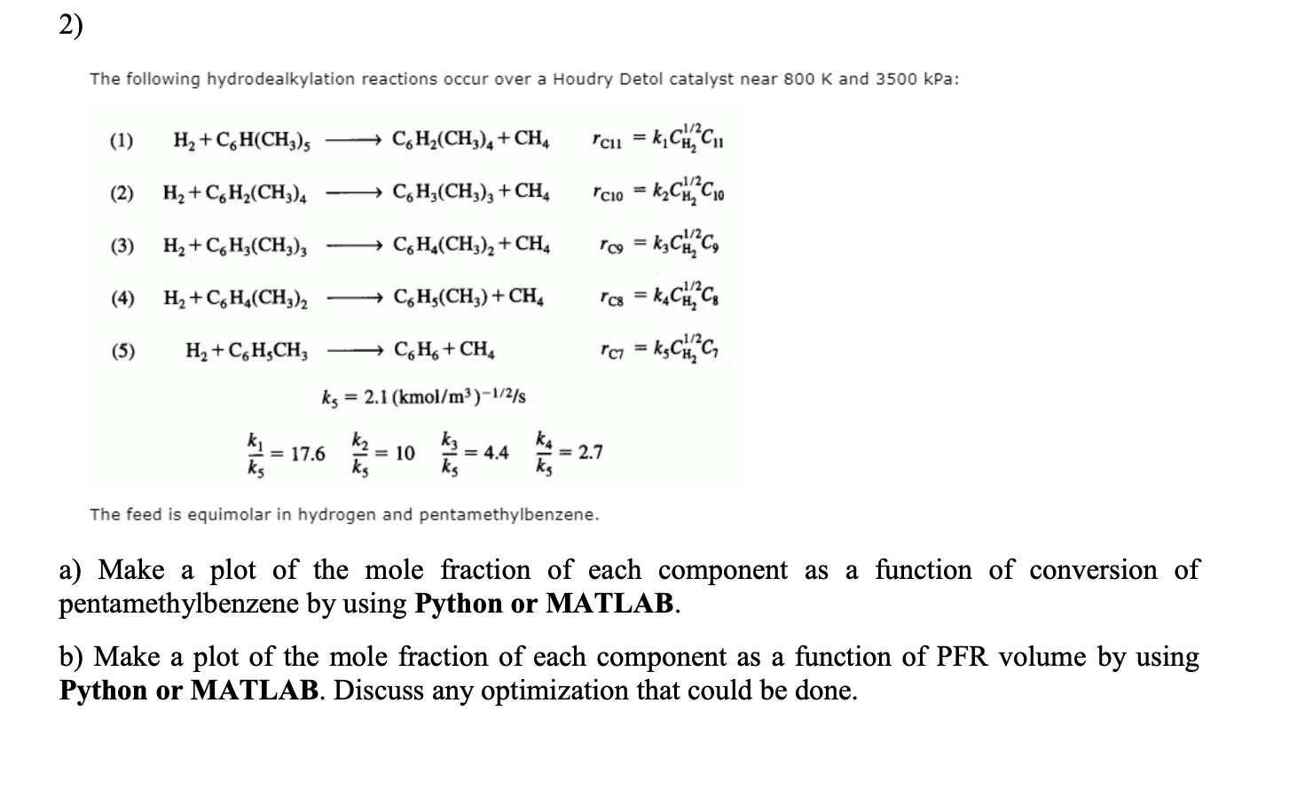 a ) Make a plot of the mole fraction of each