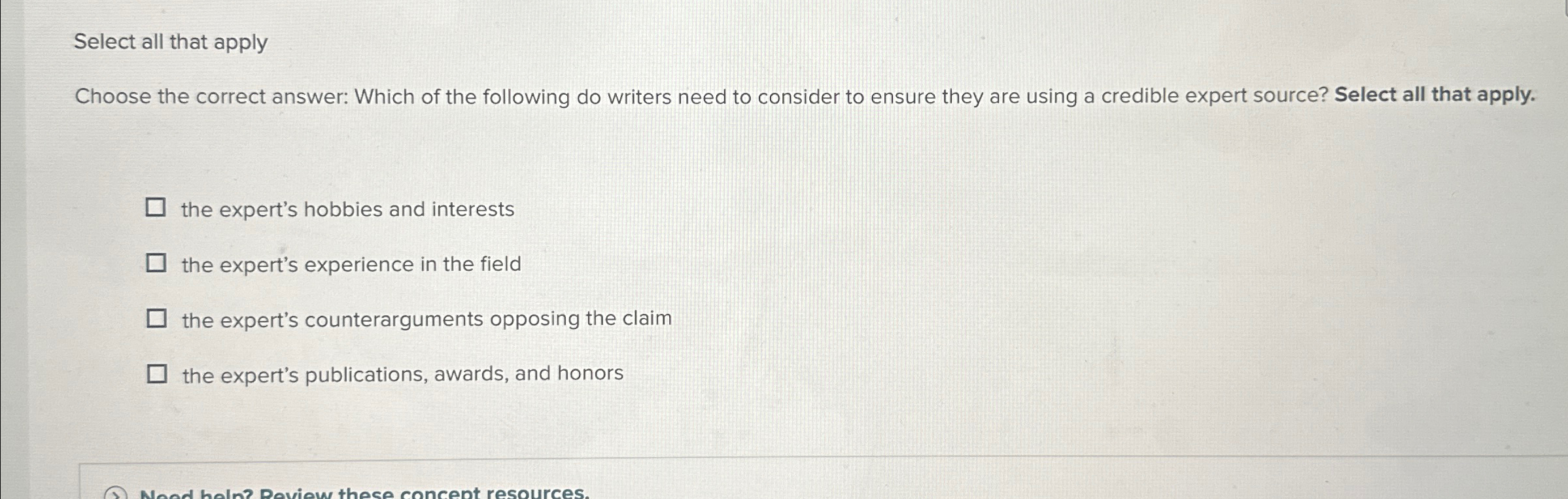 Select all that apply Choose the correct answer: