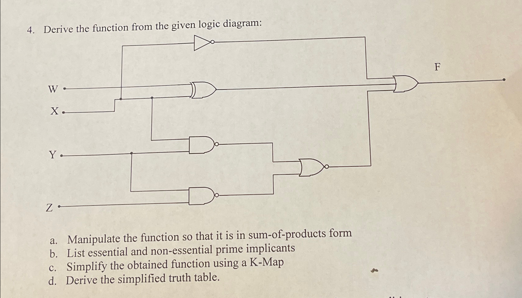Derive the function from the given logic diagram: