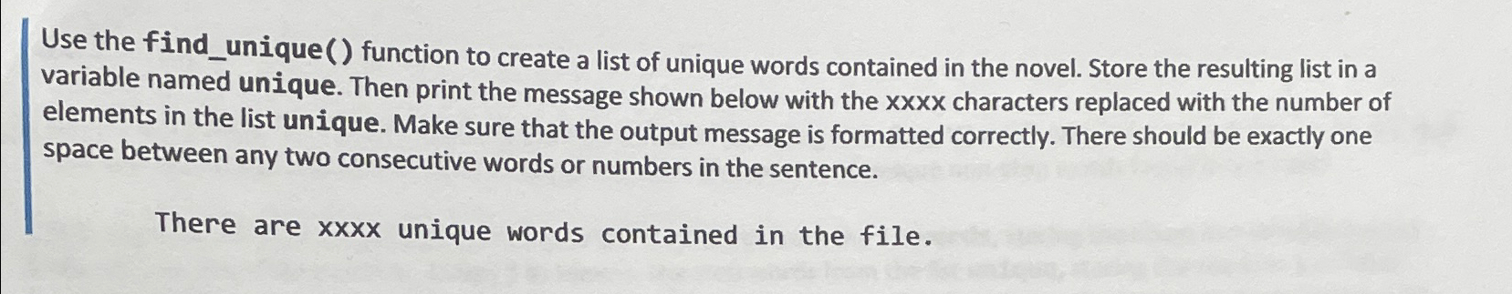 Use the find _ unique ( ) function to create a