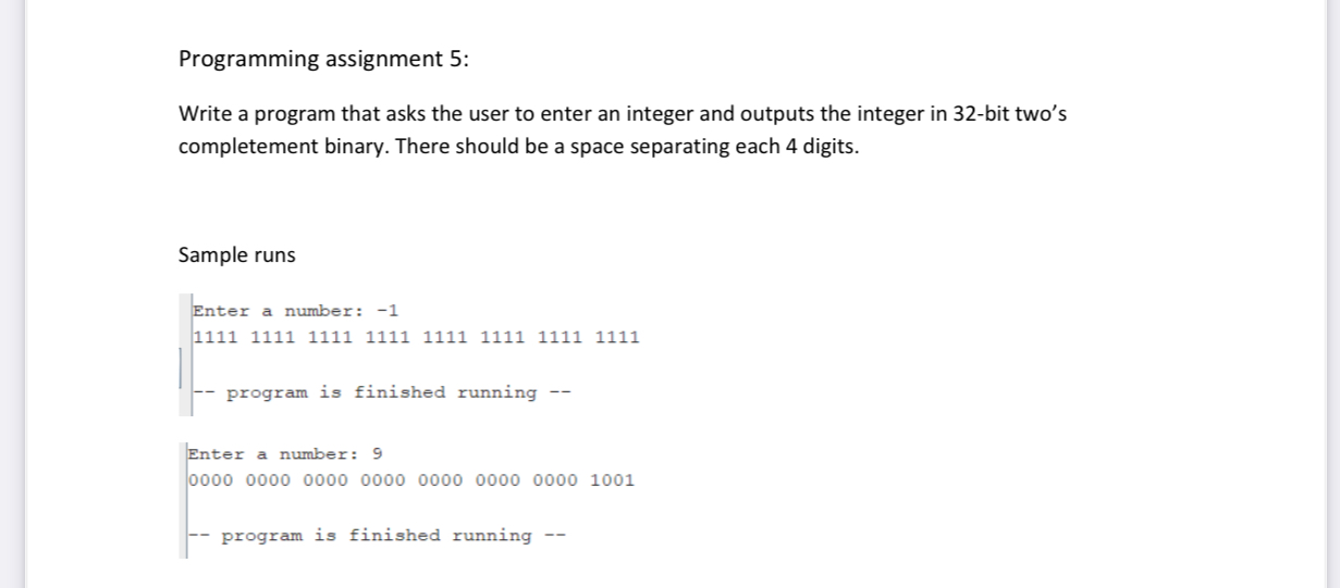 Programming assignment 5 : Write a program that
