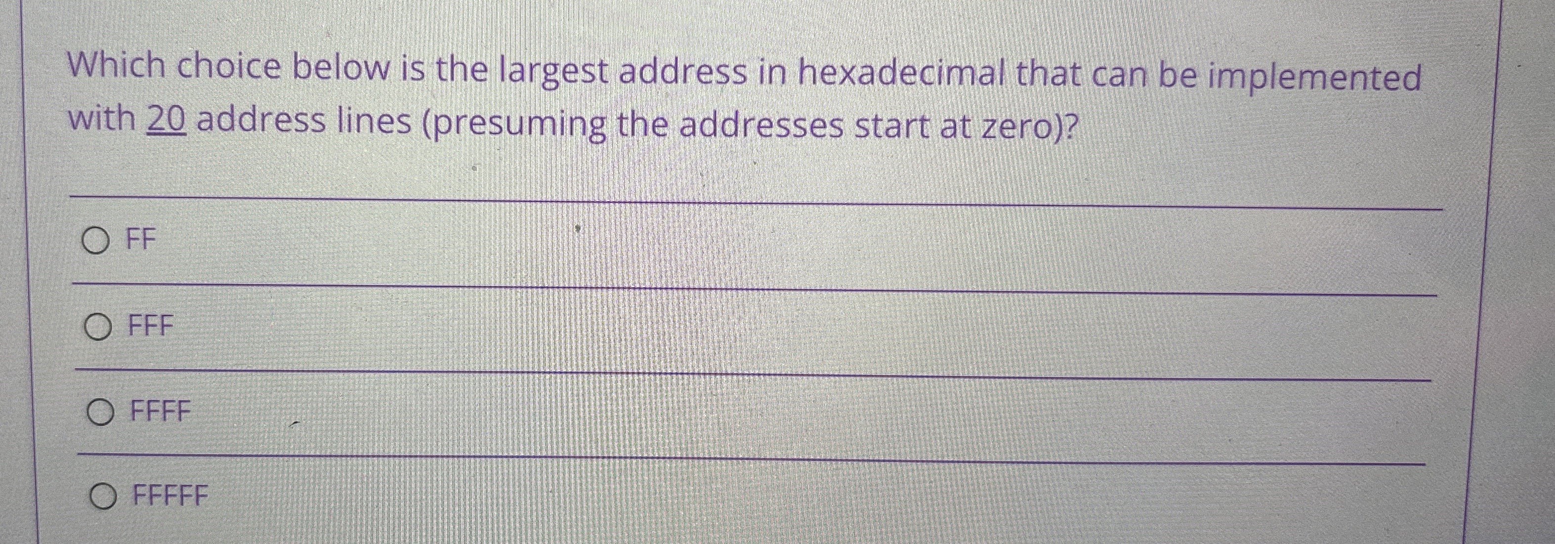 Which choice below is the largest address in