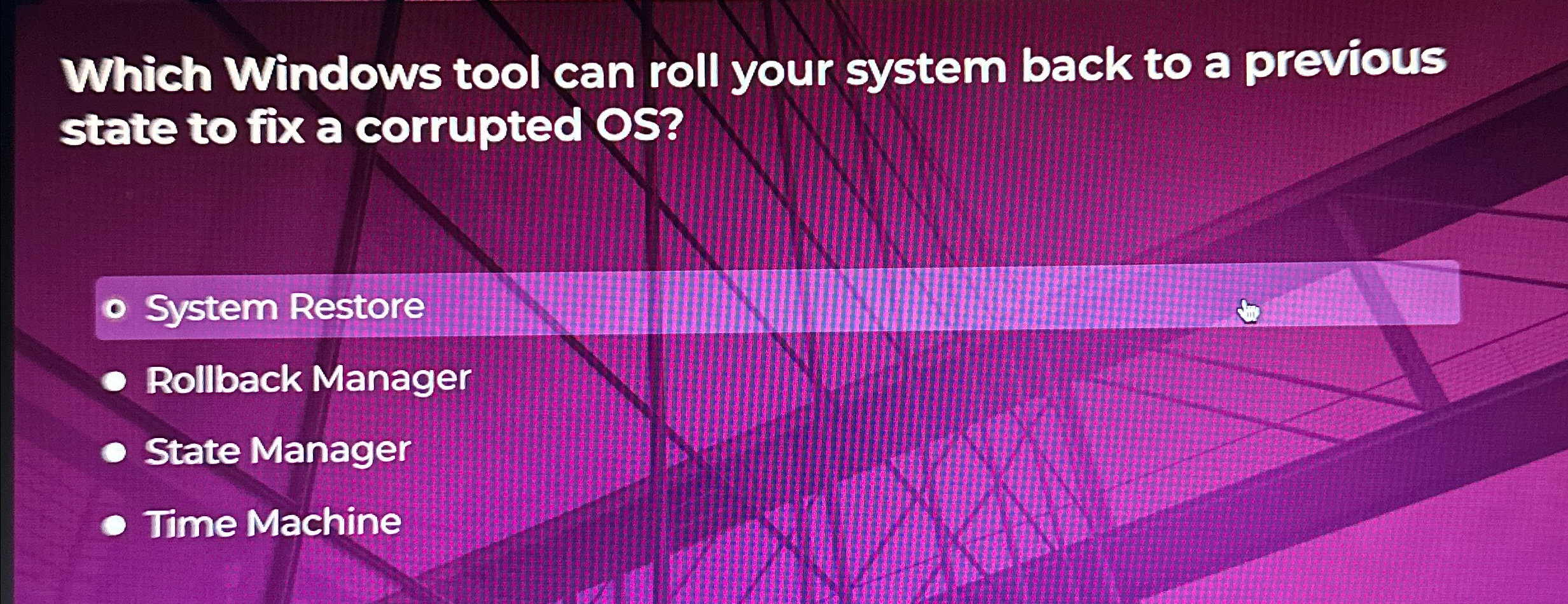 Which Windows tool can roll your system back to a
