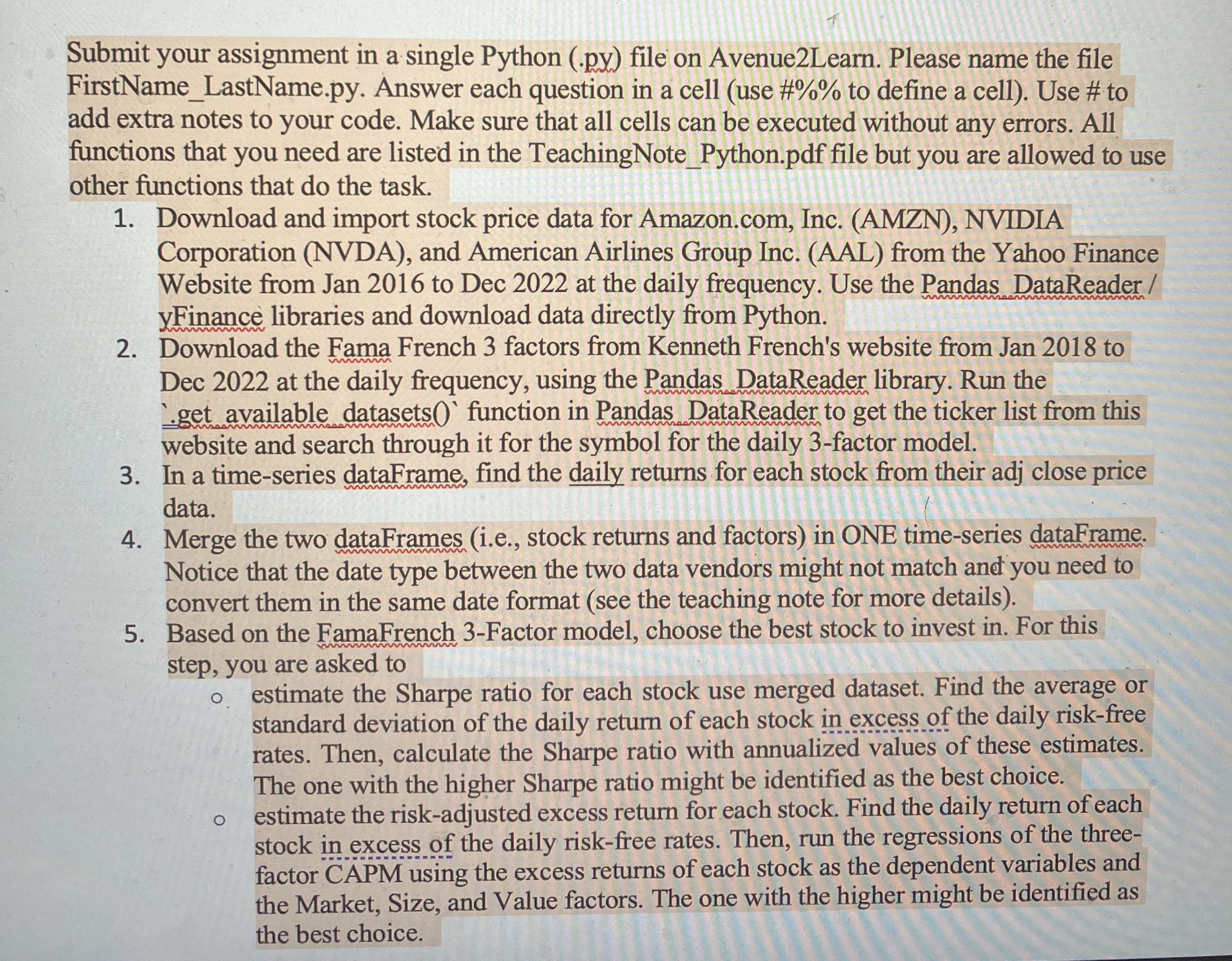 Submit your assignment in a single Python ( . py