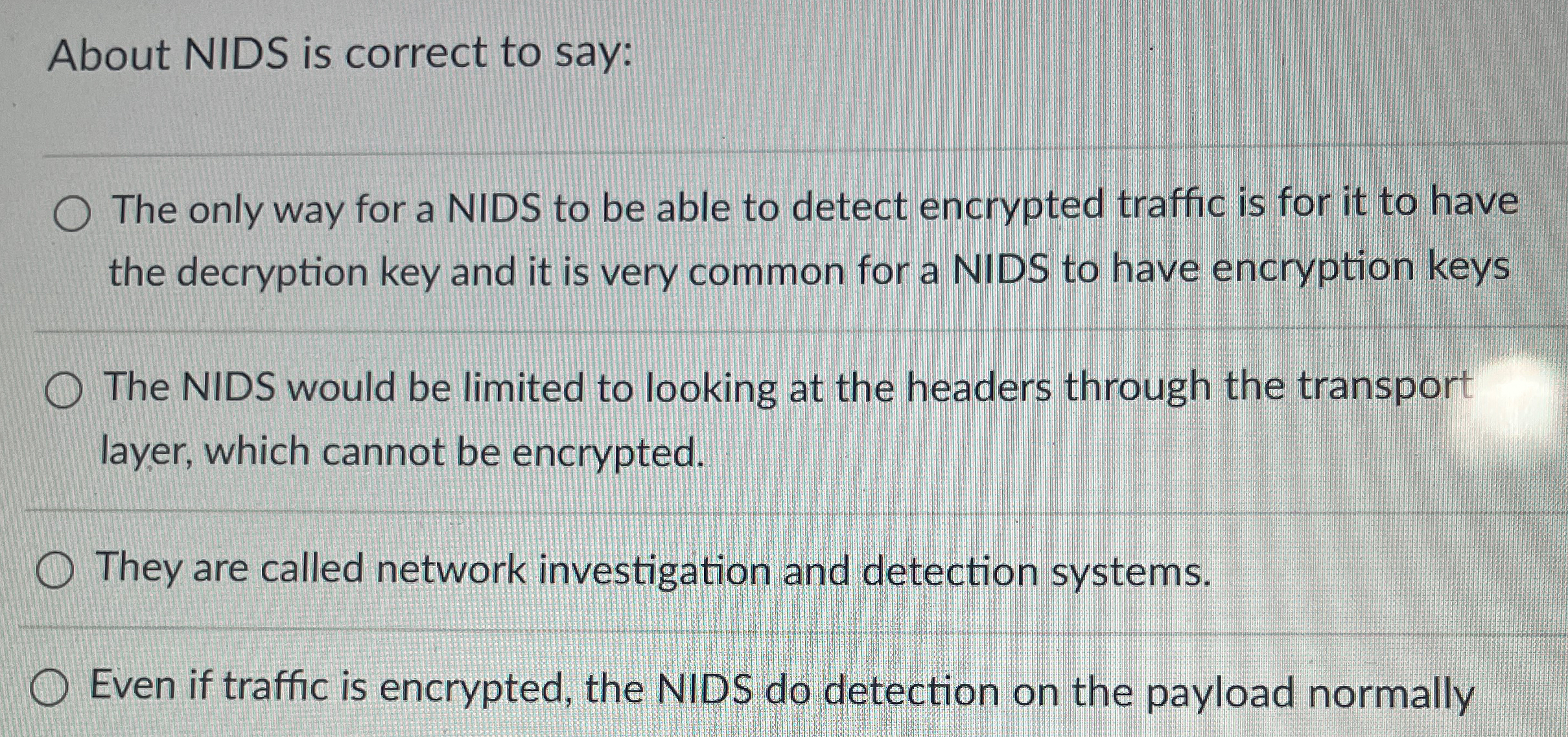 About NIDS is correct to say: The only way for a