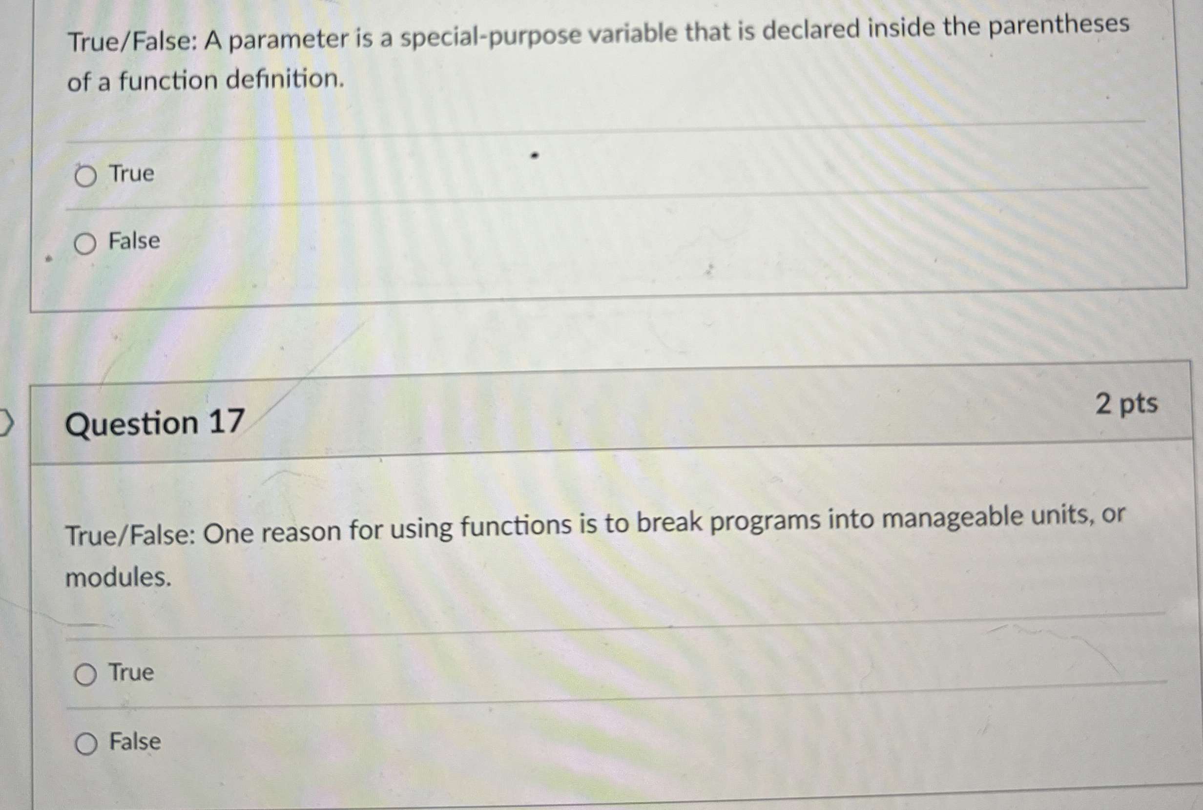 True / False: A parameter is a special - purpose