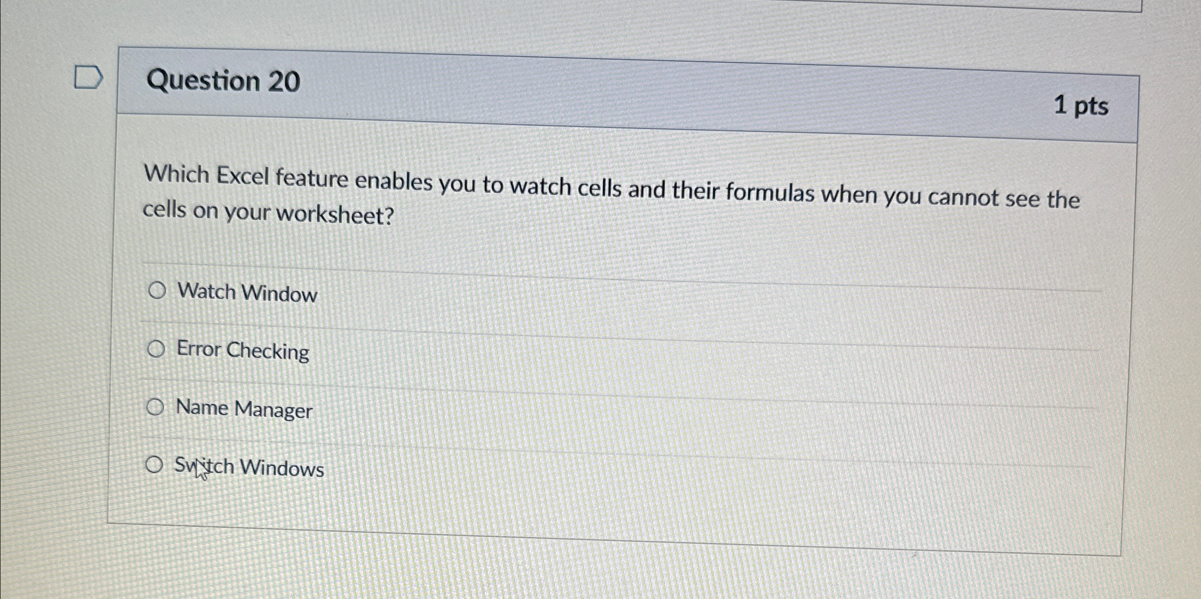 Question 2 0 1 p t s Which Excel feature enables