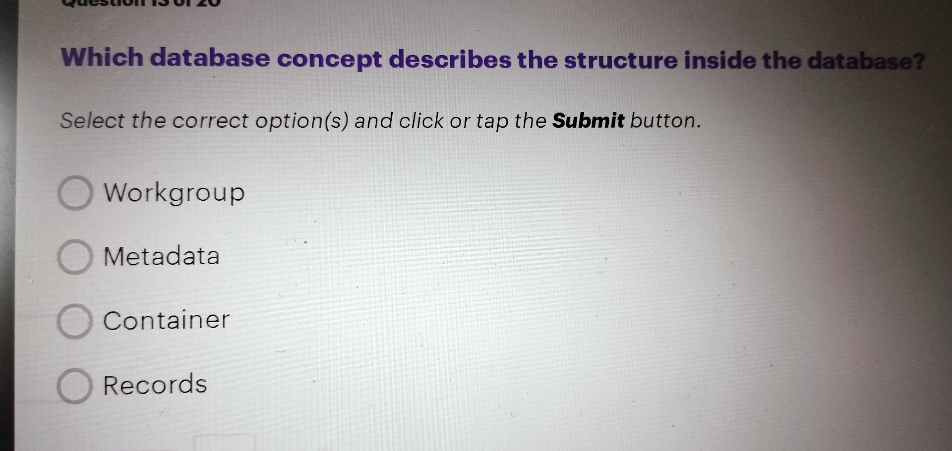 Which database concept describes the structure