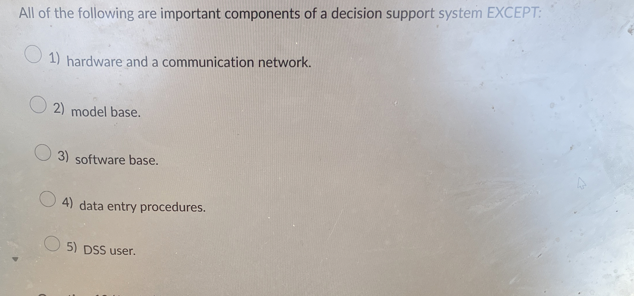 All of the following are important components of