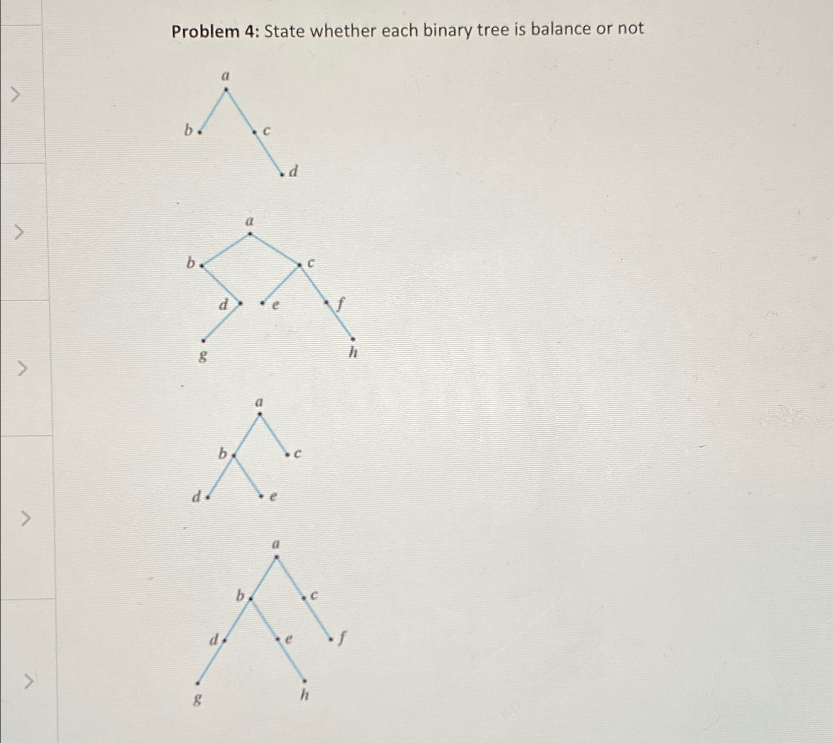 Problem 4 : State whether each binary tree is
