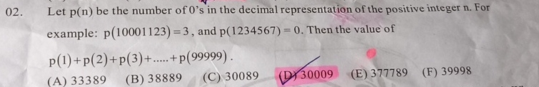 Let p ( n ) be the number of 0 ' s in the decimal