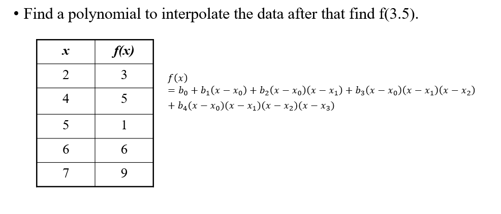 Using MatLab ) Find a polynomial to interpolate