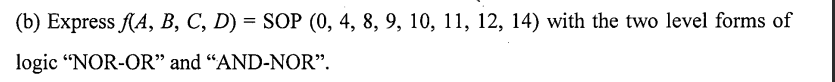 ( b ) Express f ( A , B , C , D ) = SOP ( 0 , 4 ,