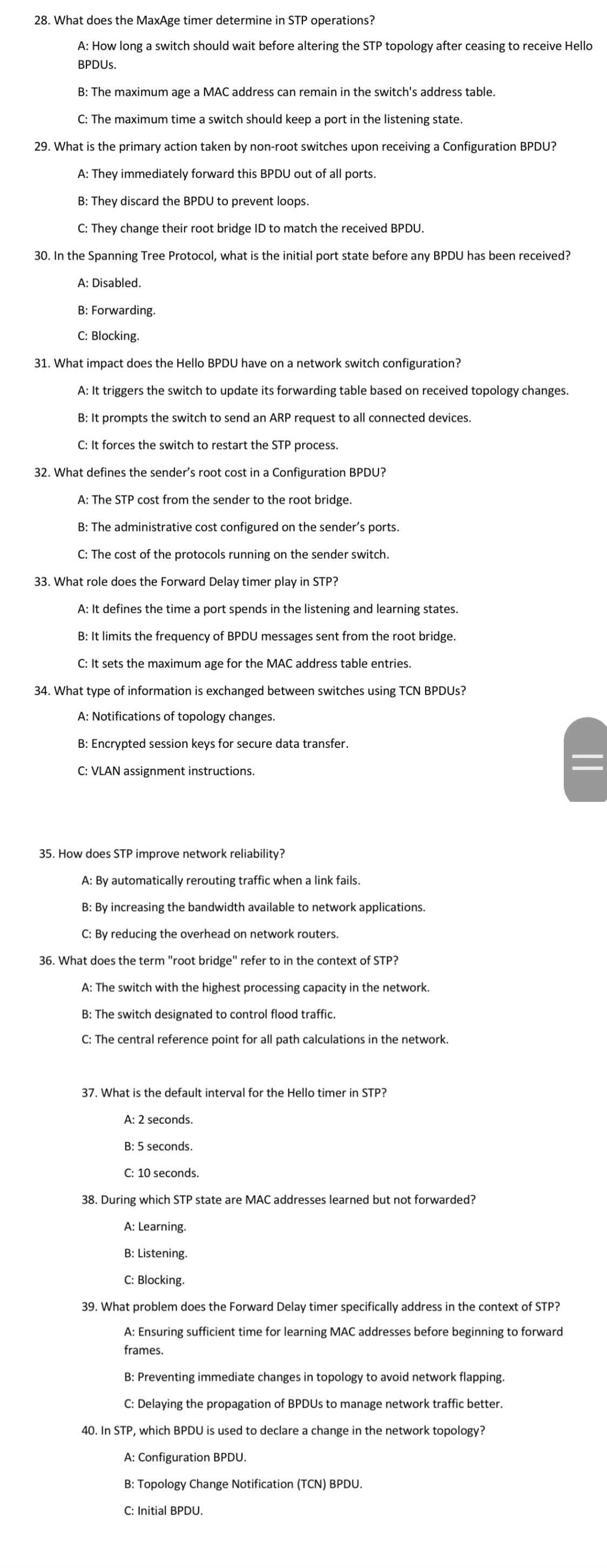MCQ exercises ( 2 8 - 4 0 ) about switching, LAN,