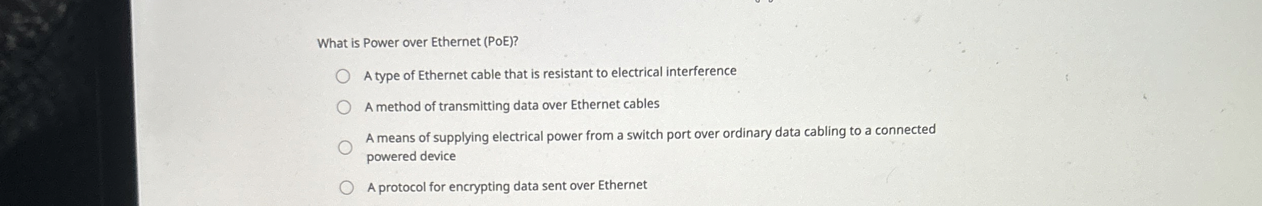 What is Power over Ethernet ( POE ) ? A type of