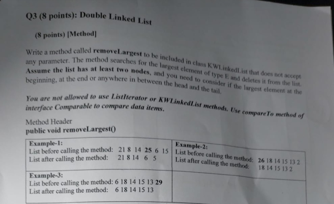 Q 3 ( 8 points ) : Double Linked List ( 8 points