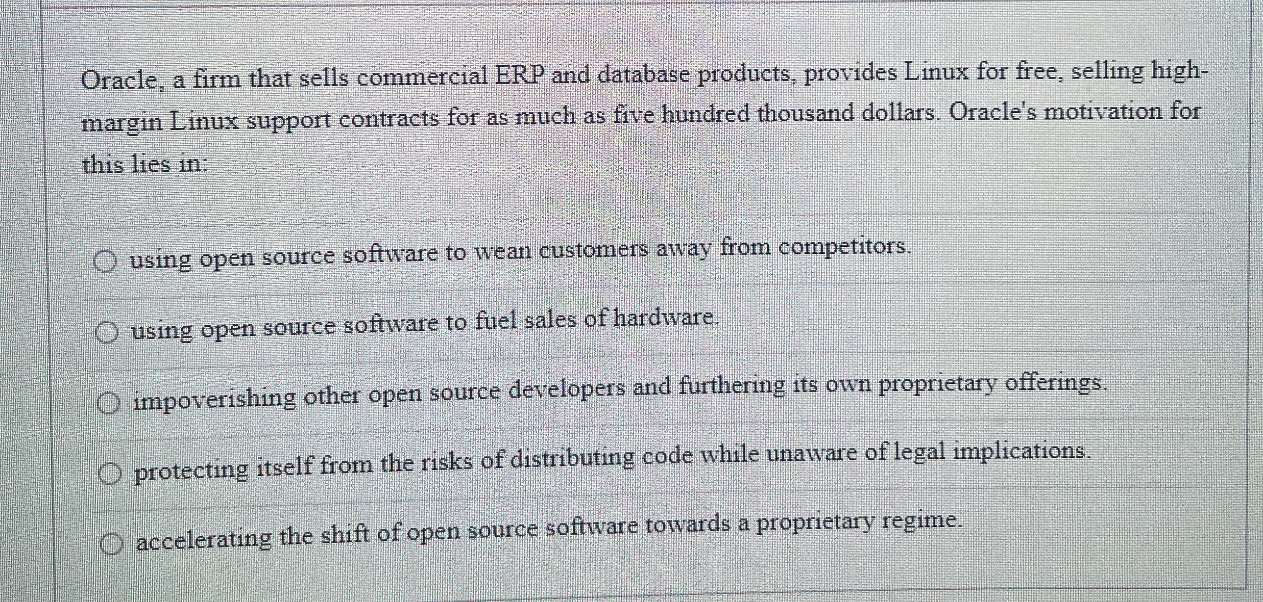 Oracle, a firm that sells commercial ERP and
