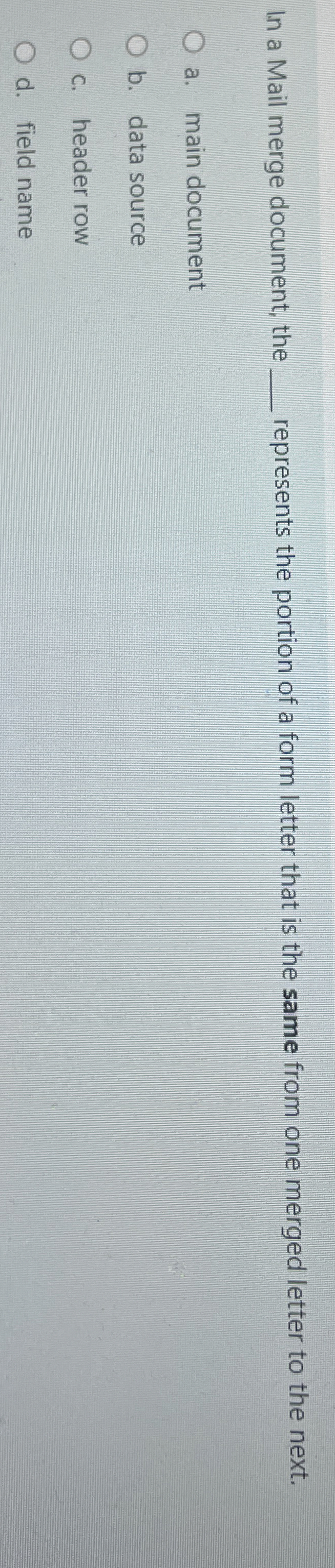 In a Mail merge document, the q , represents the