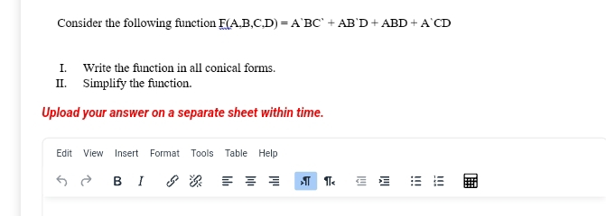 Consider the following function F ( A , B , C , D