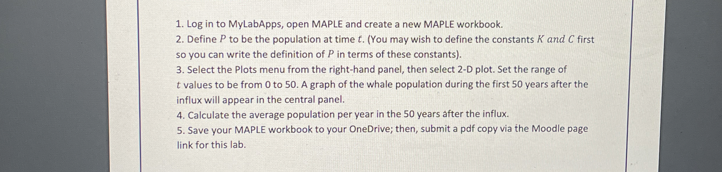 Log in to MyLabApps, open MAPLE and create a new