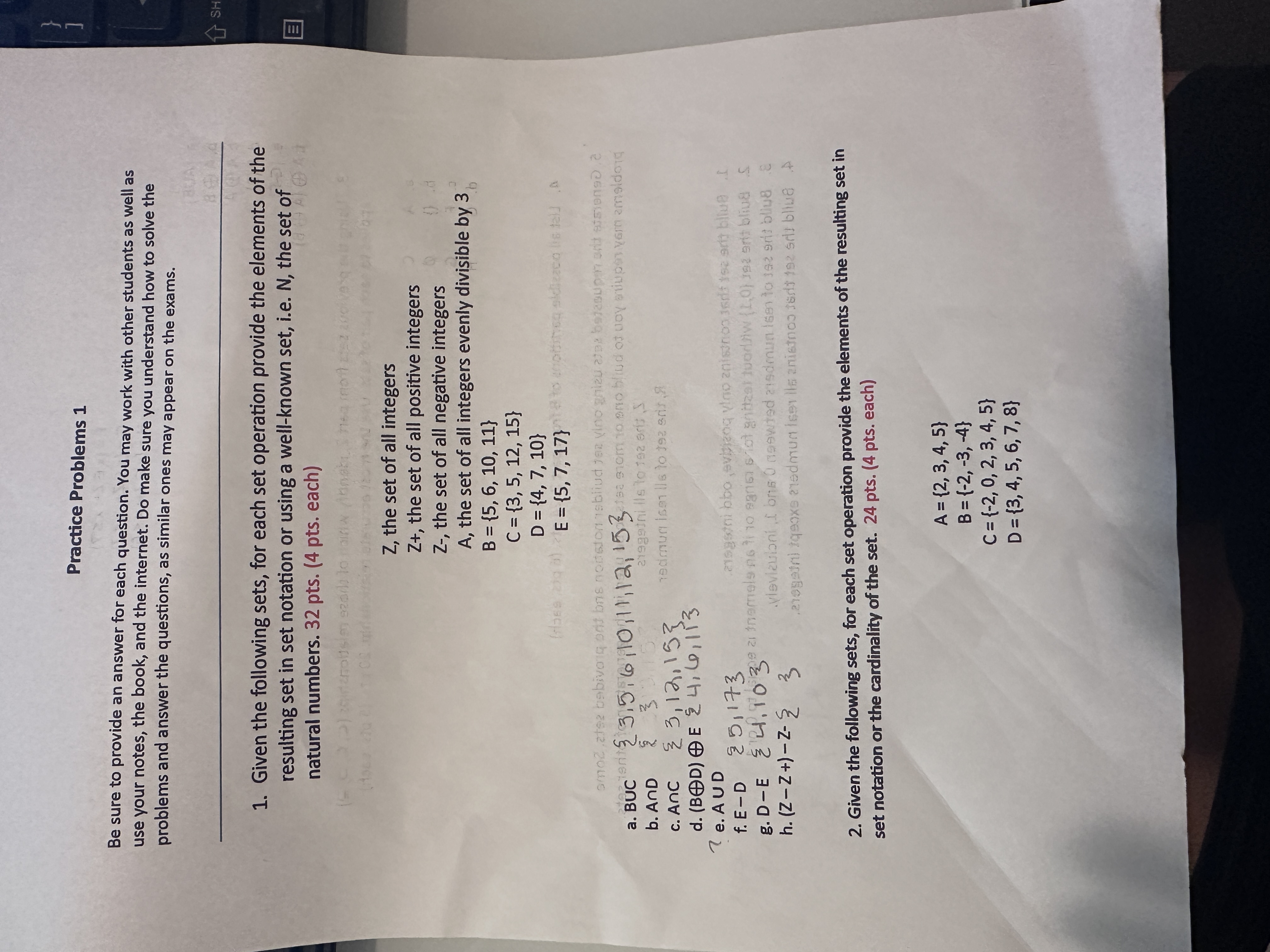 Practice Problems 1 Be sure to provide an answer