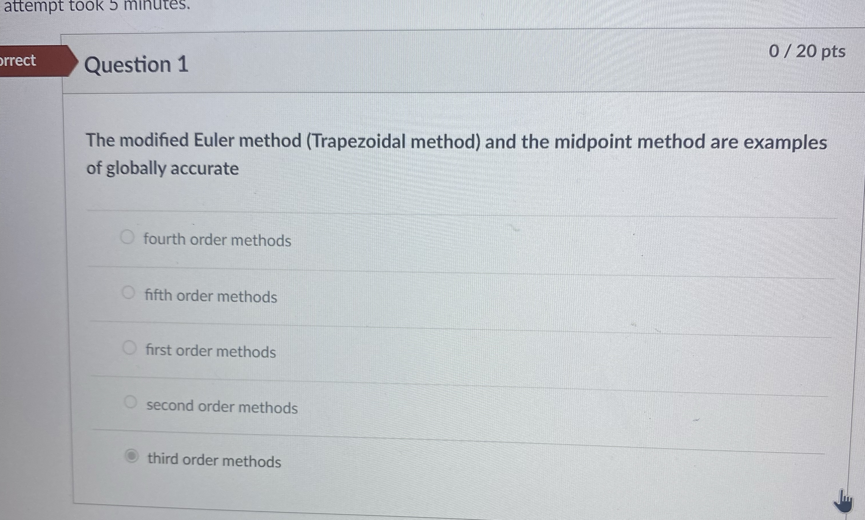 attempt took 5 minutes. rrect Question 1 0 2 0