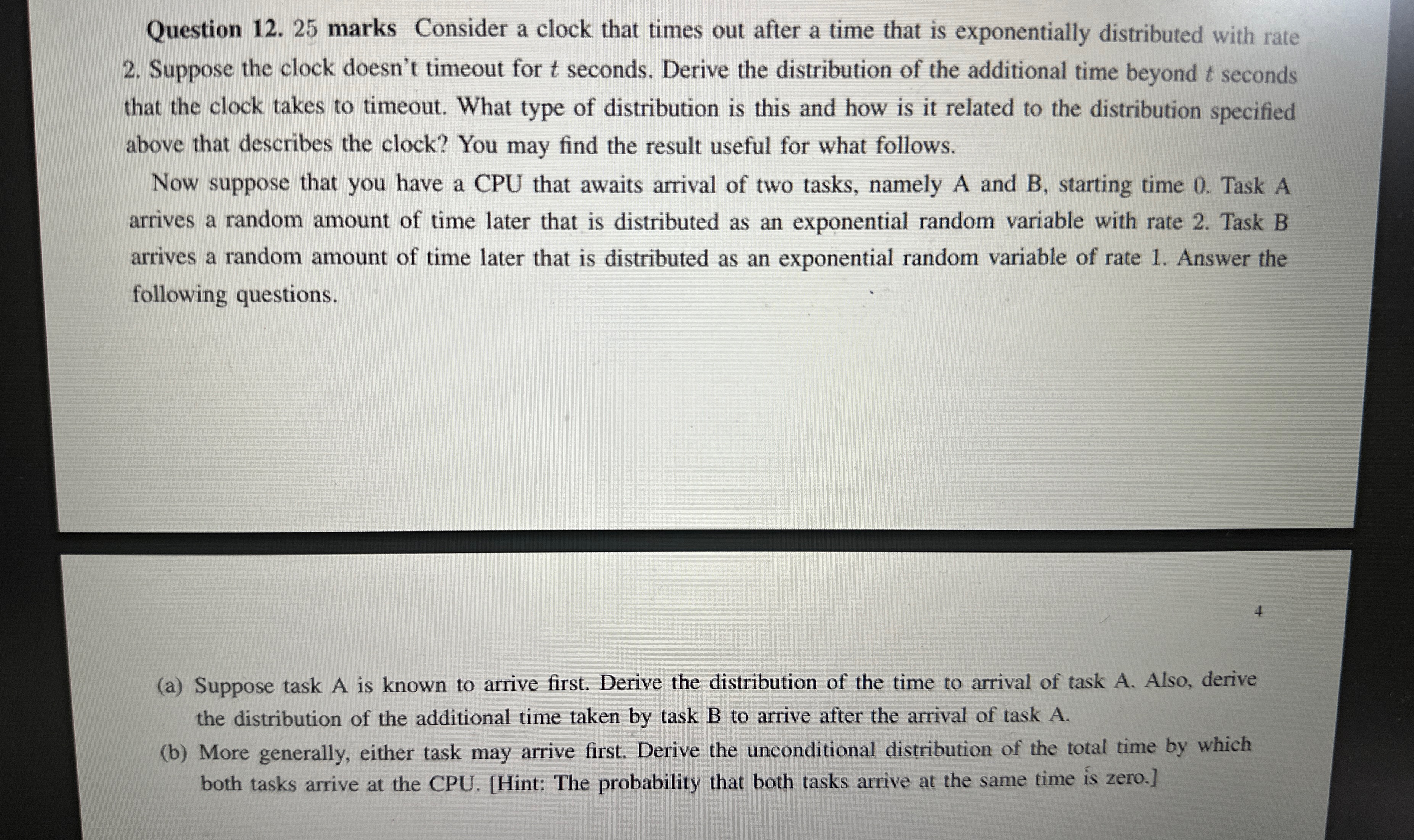 Question 1 2 . 2 5 marks Consider a clock that