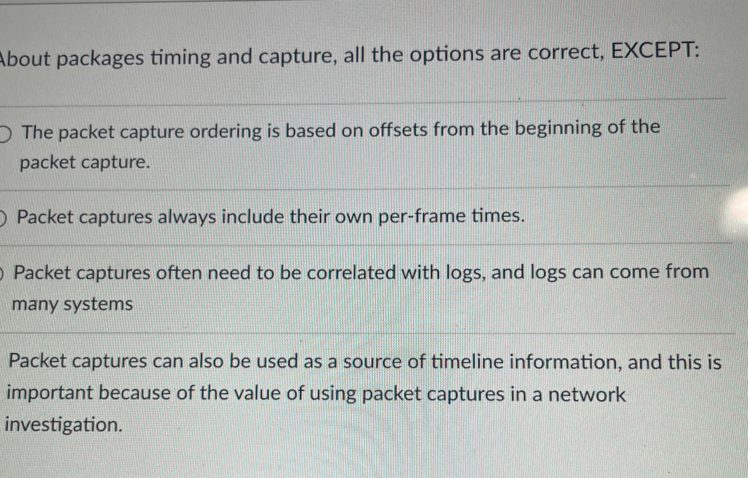 About packages timing and capture, all the