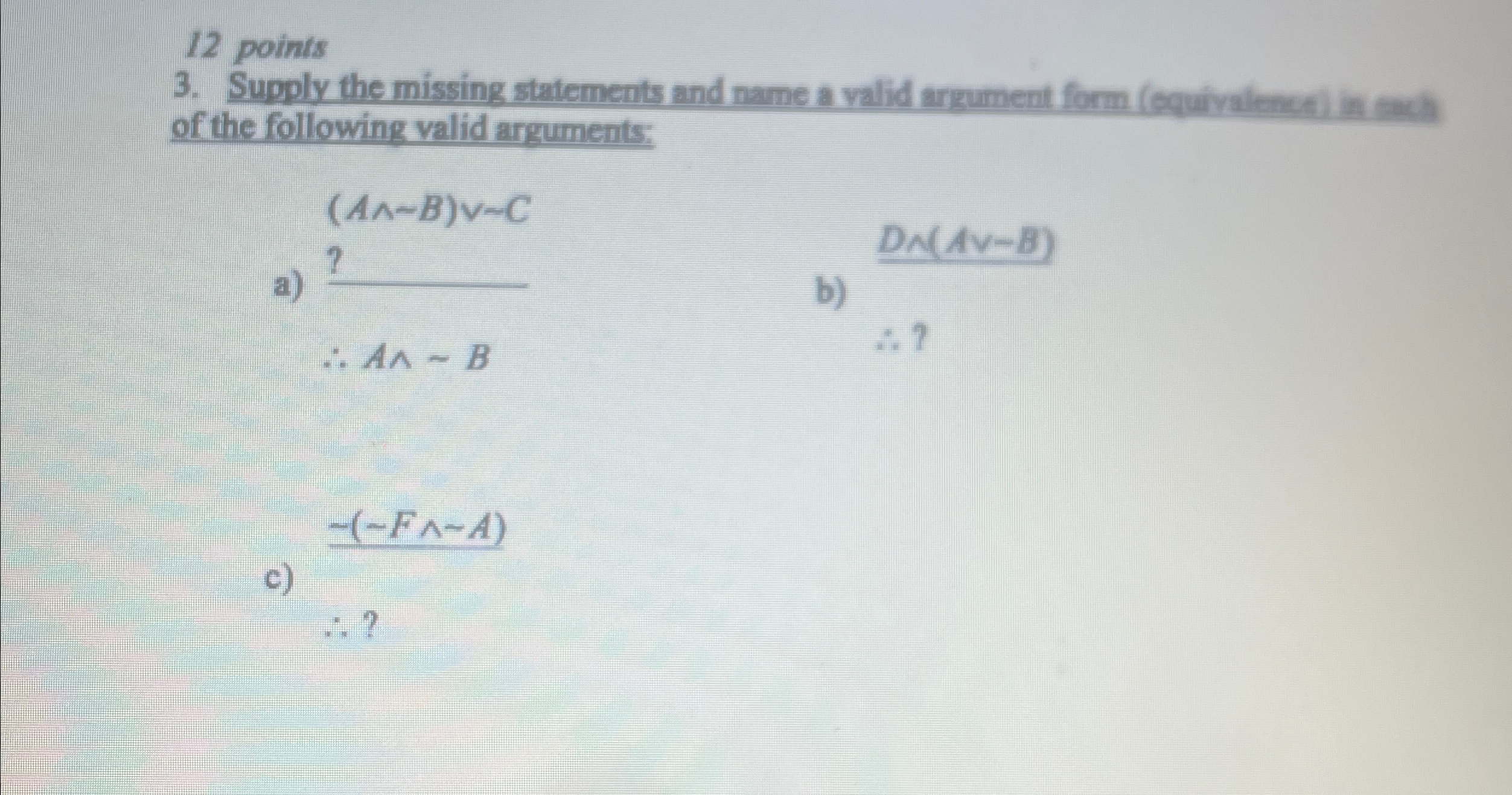 1 2 points 3 . Sumply the missing statements and