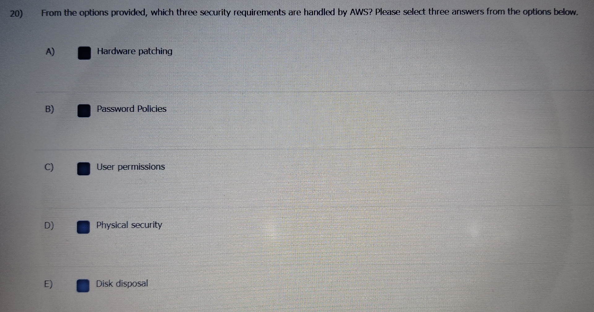 From the options provided, which three security