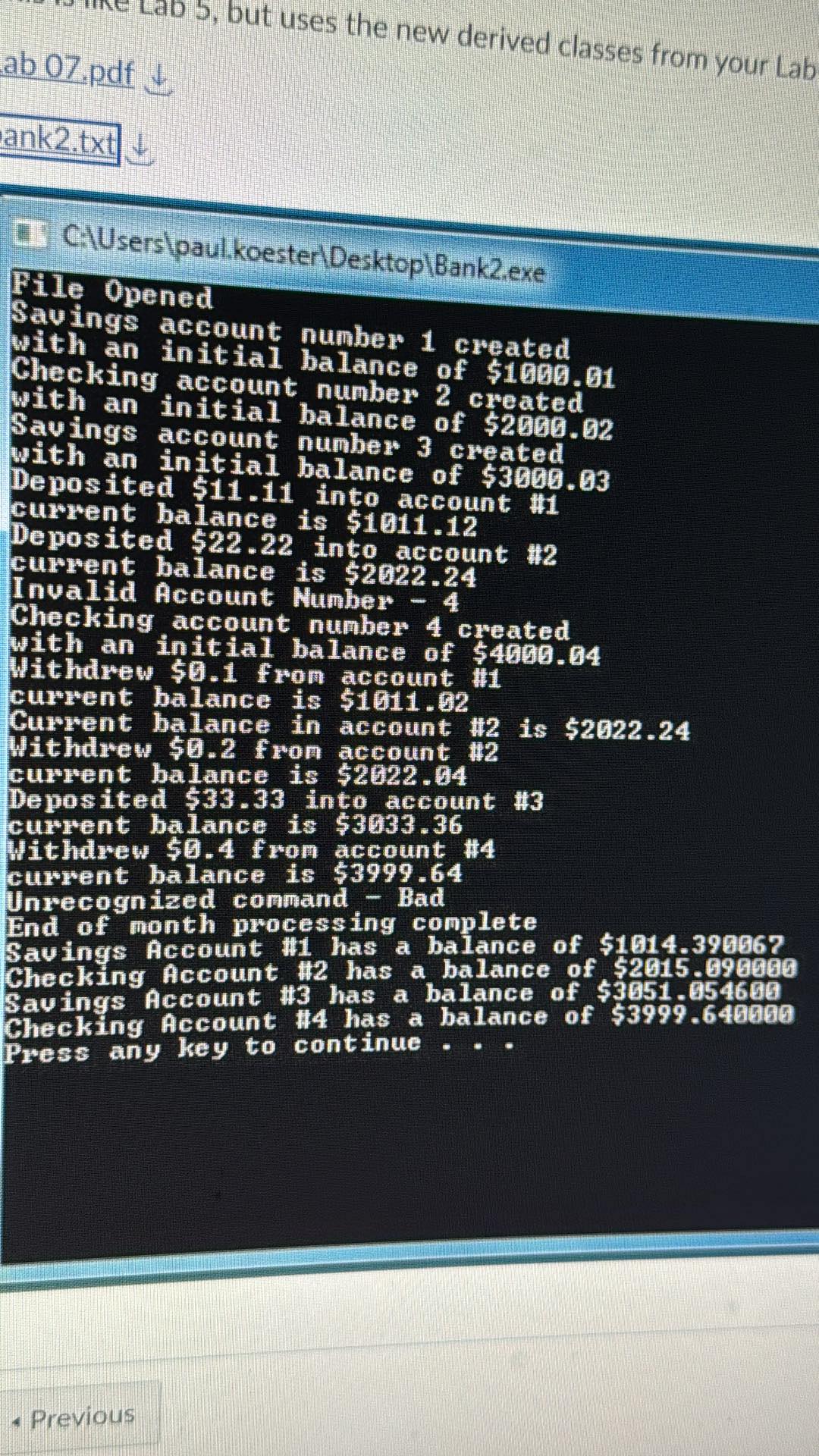* Tasks Modify the Account class. Implement and