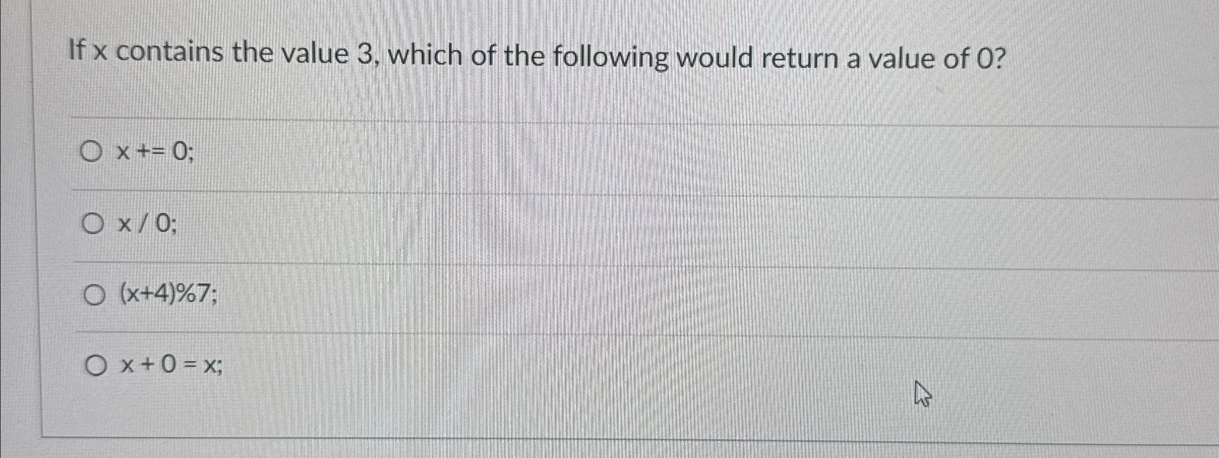 If x contains the value 3 , which of the