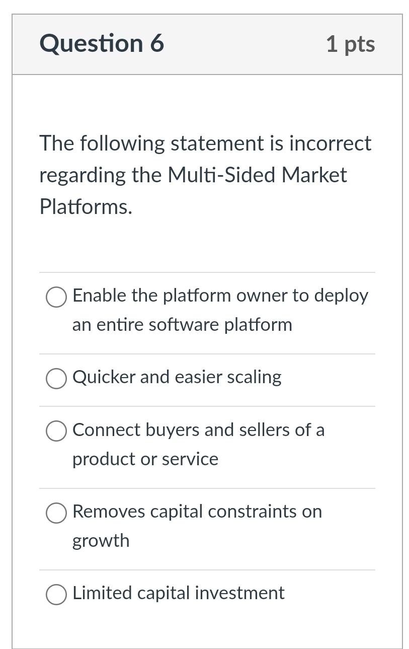 Question 6 The following statement is incorrect