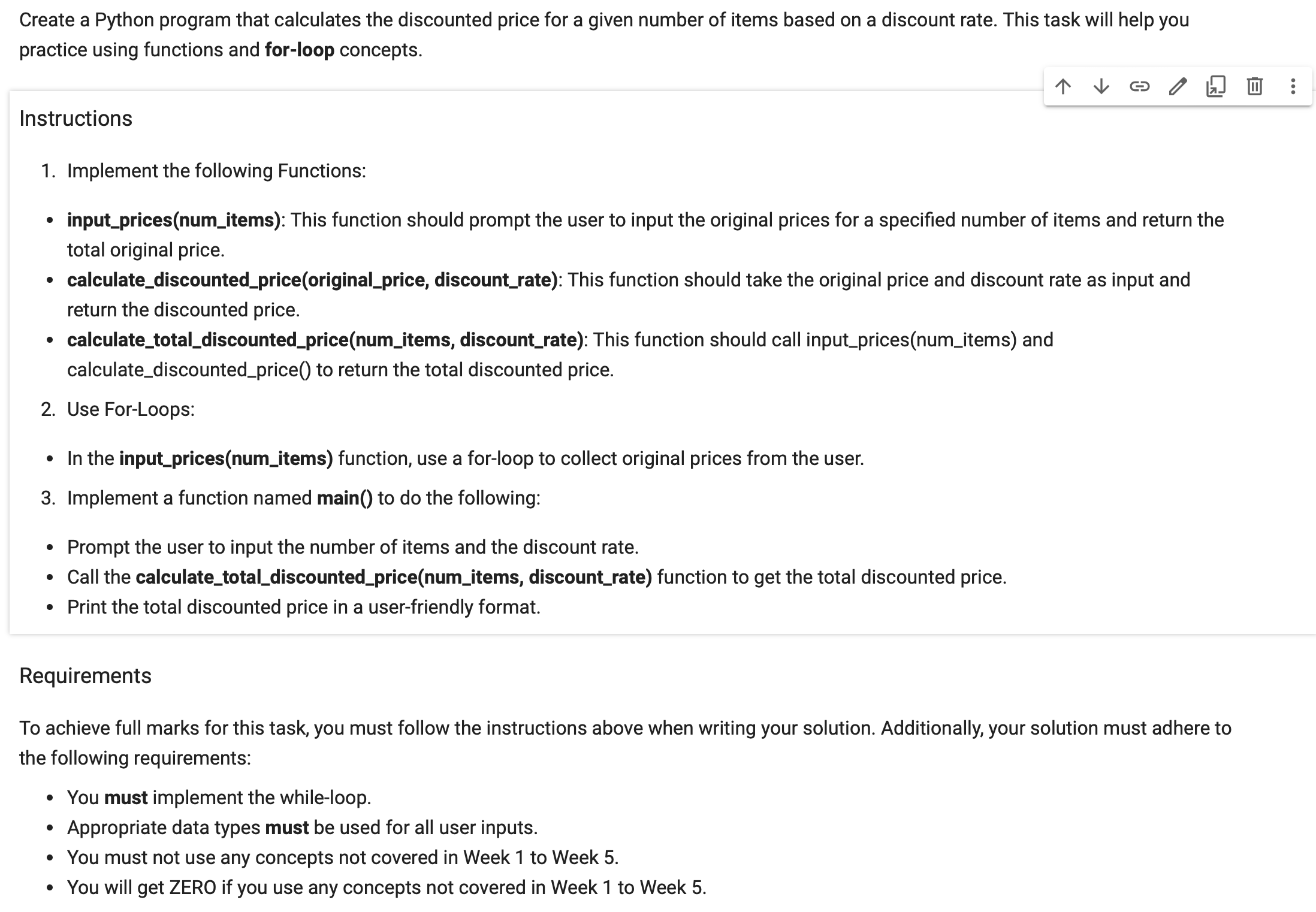 Task: - Create a Python program that calculates