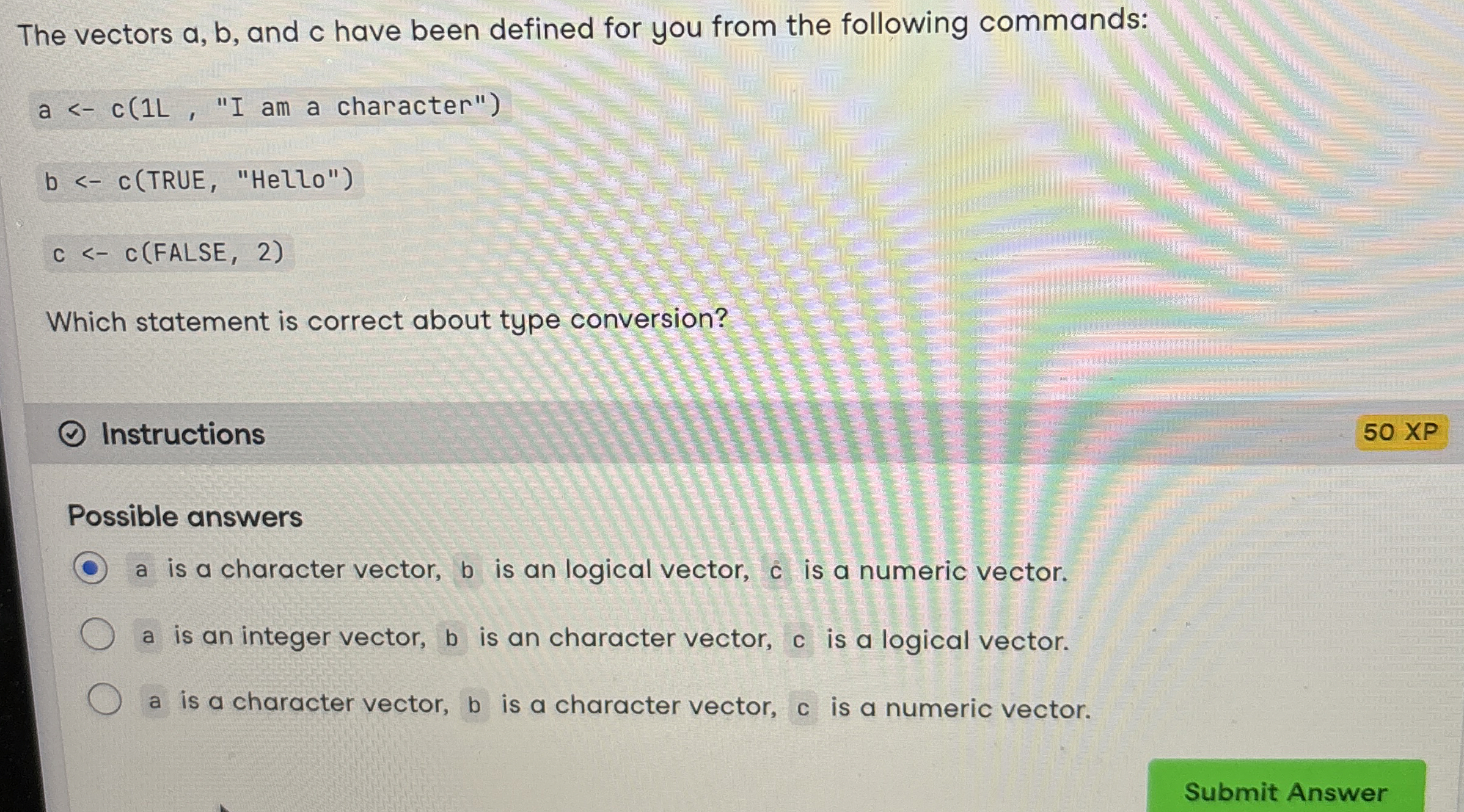 The vectors a , b , and c have been defined for