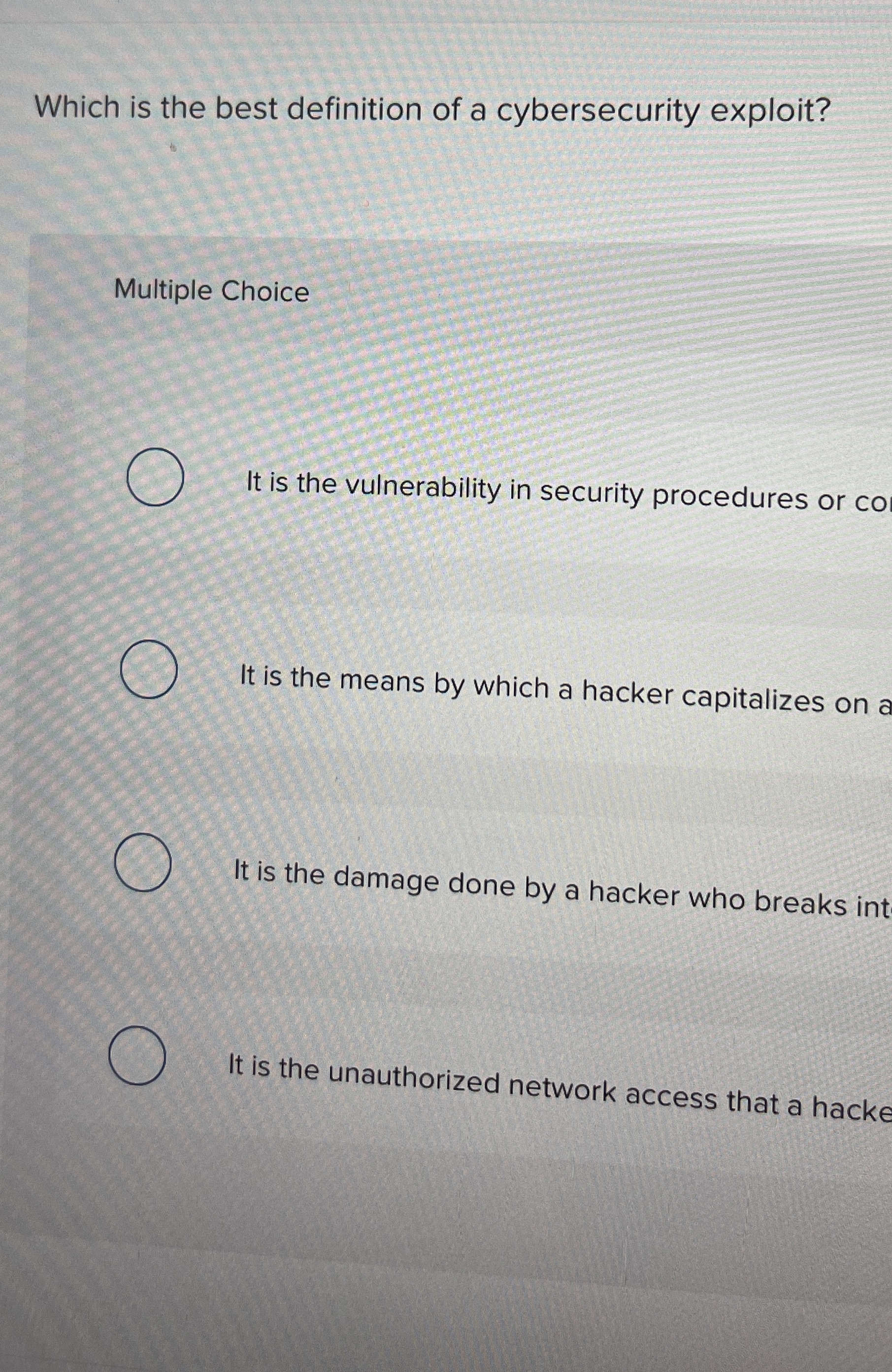 Which is the best definition of a cybersecurity