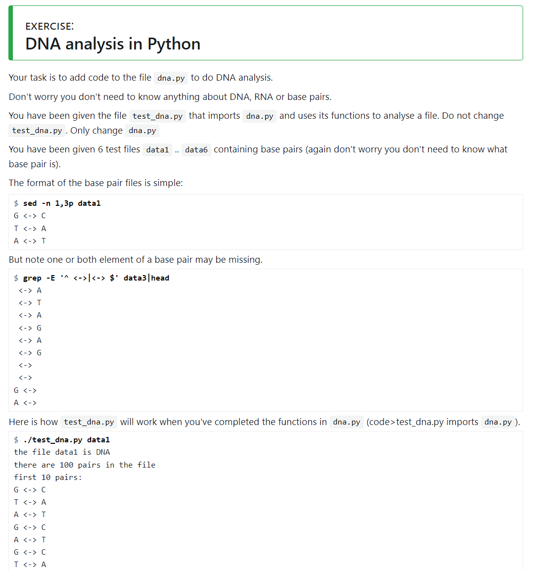 Your task is to add code to the file dna.py to do