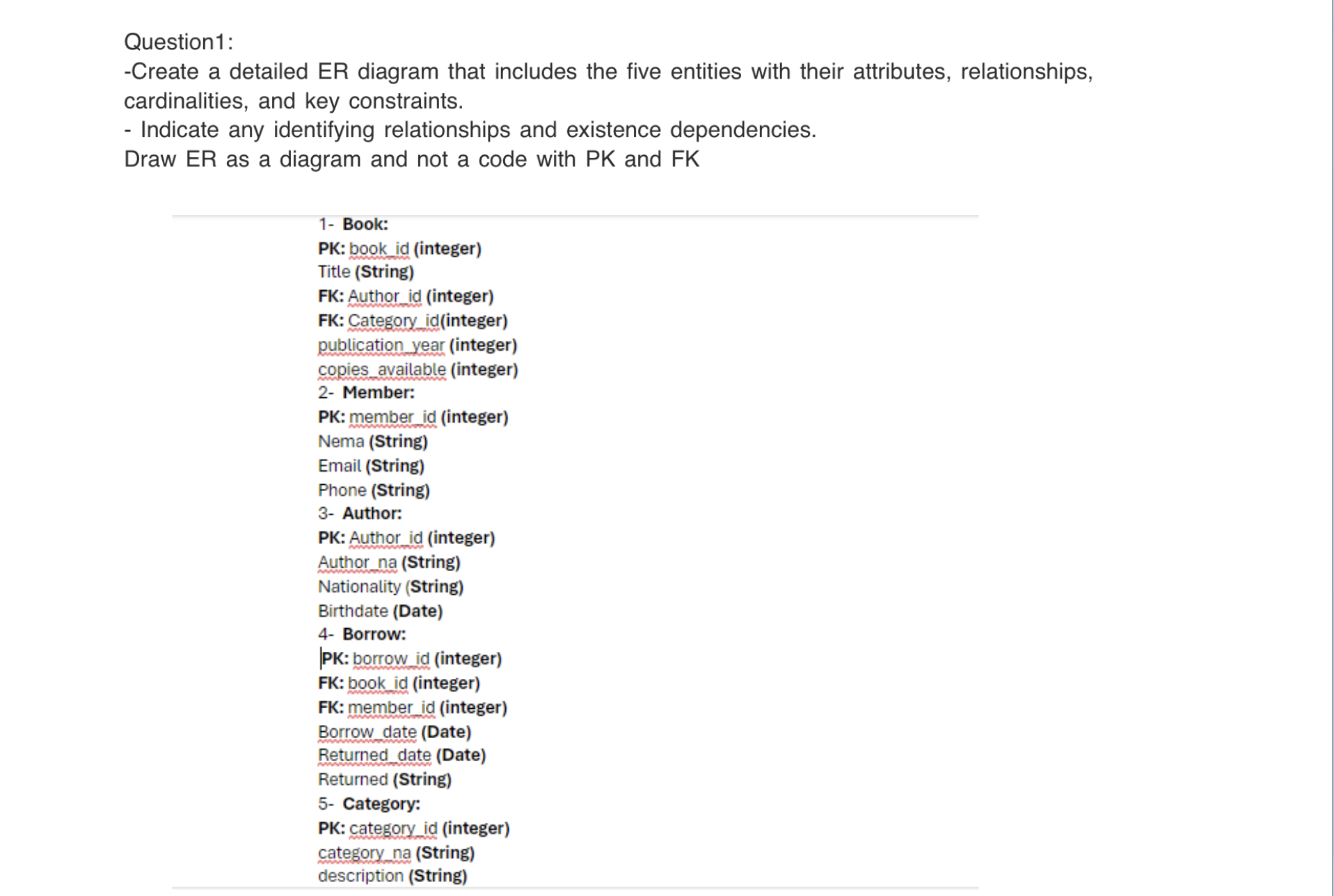 Question 1 : - Create a detailed ER diagram that