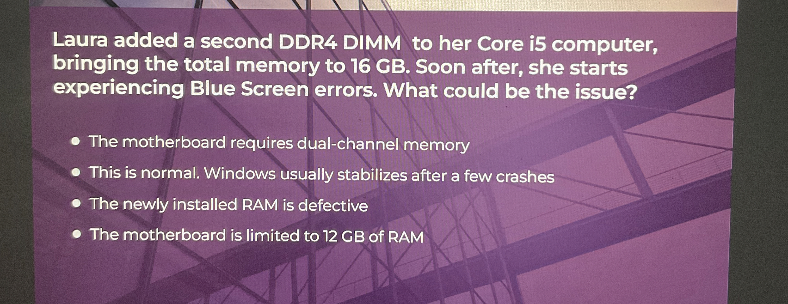 Laura added a second DDR 4 DIMM to her Core 1 5