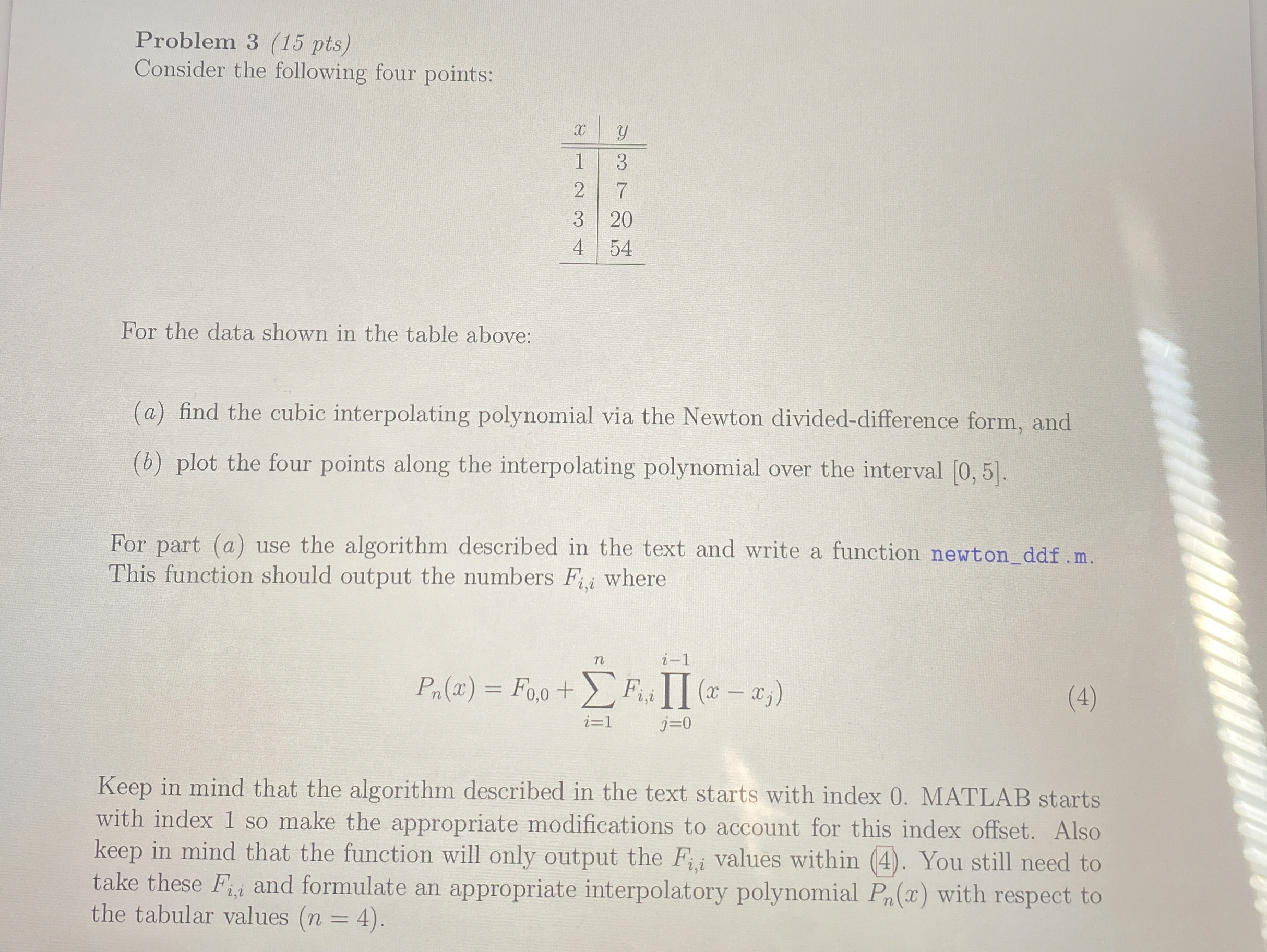 Problem 3 ( 1 5 pts ) Consider the following four