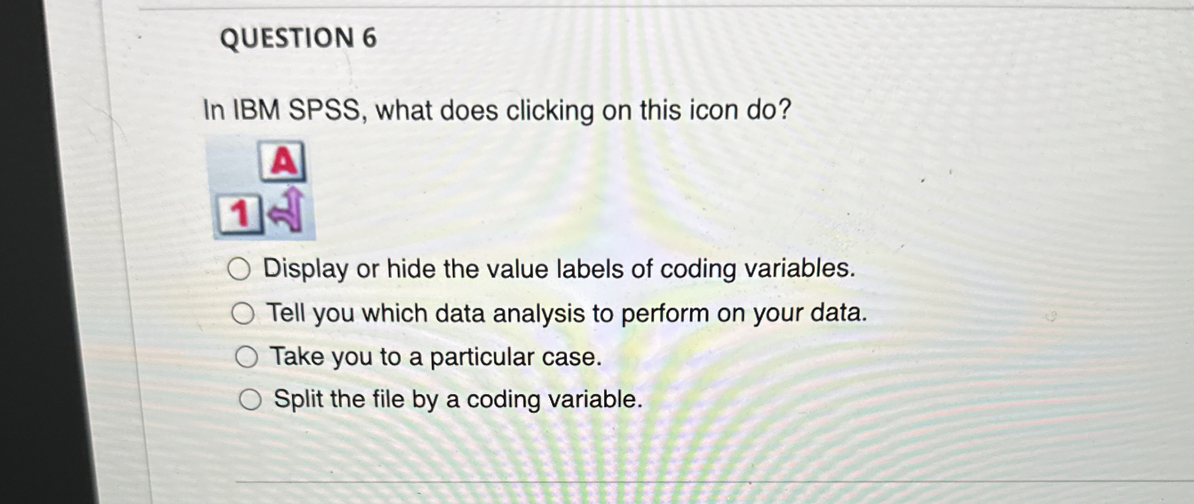 QUESTION 6 In IBM SPSS , what does clicking on
