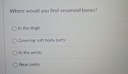 Where would you find sesamoid bones? In the thigh