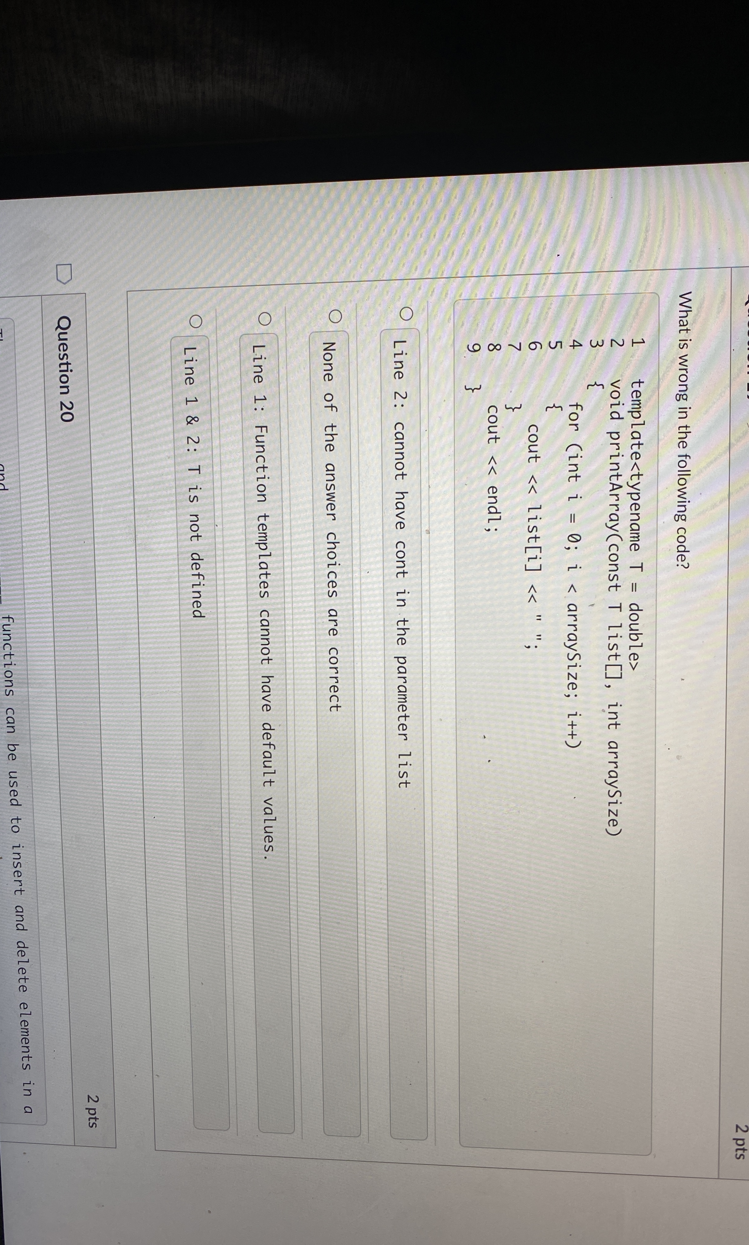 2 pts What is wrong in the following code?Line 2
