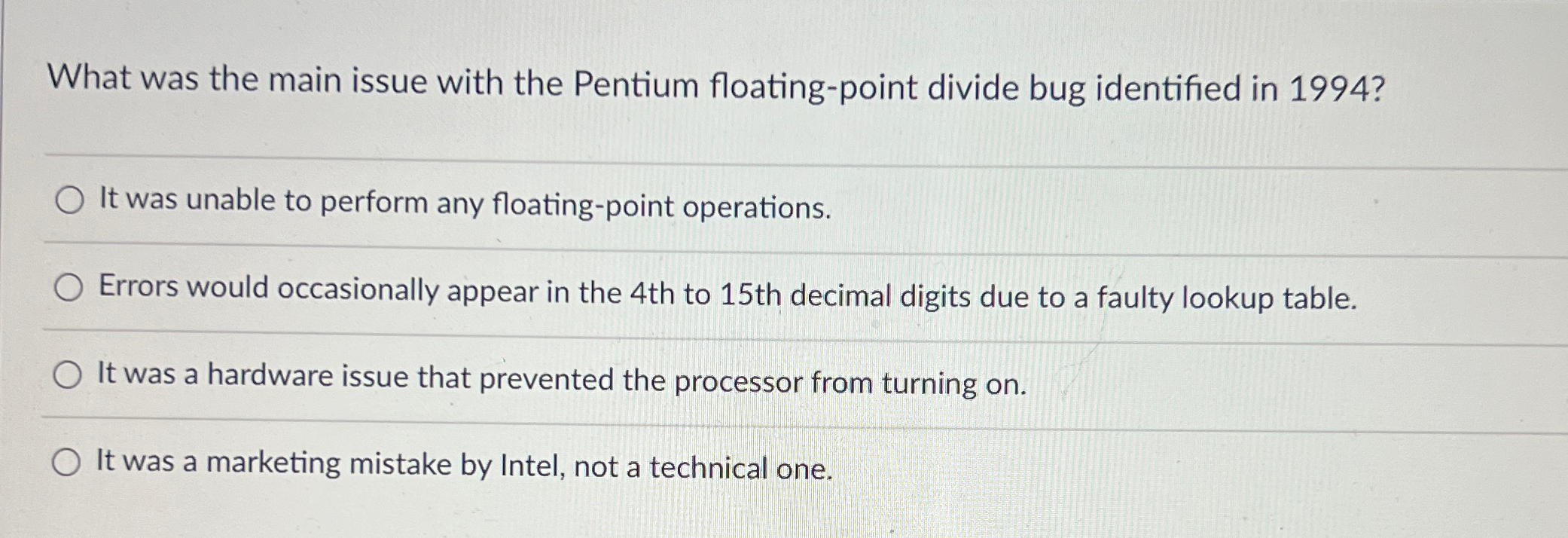 What was the main issue with the Pentium floating