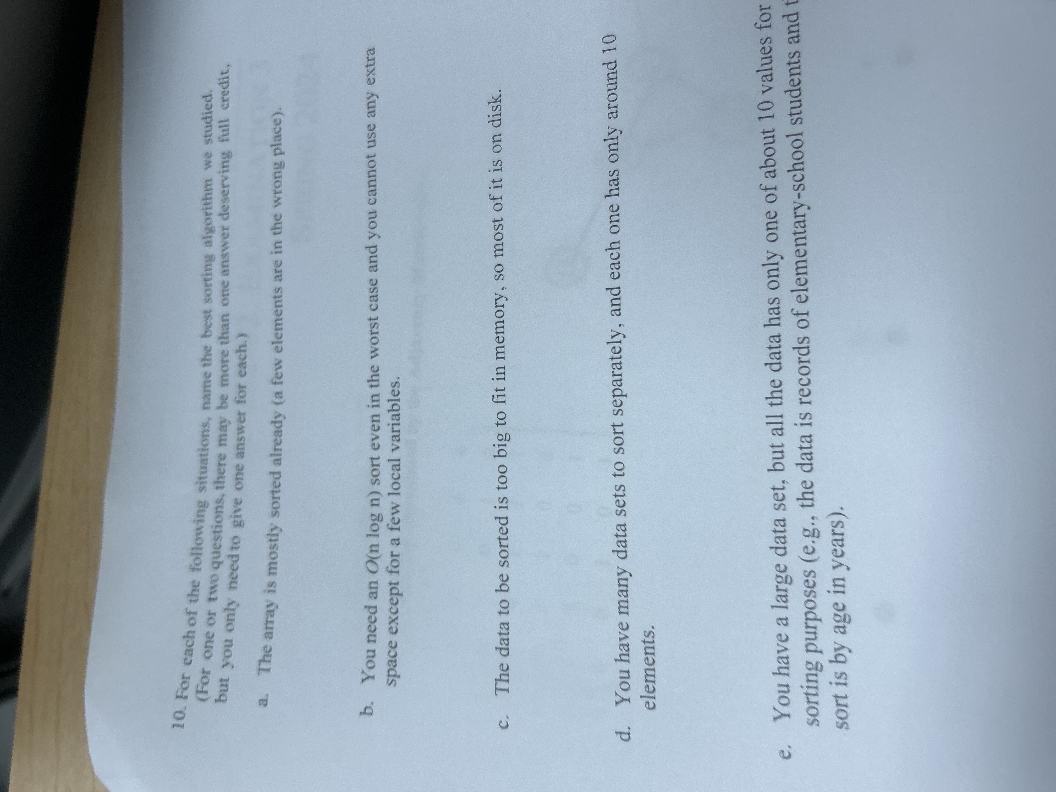 For each of the following situations, name the