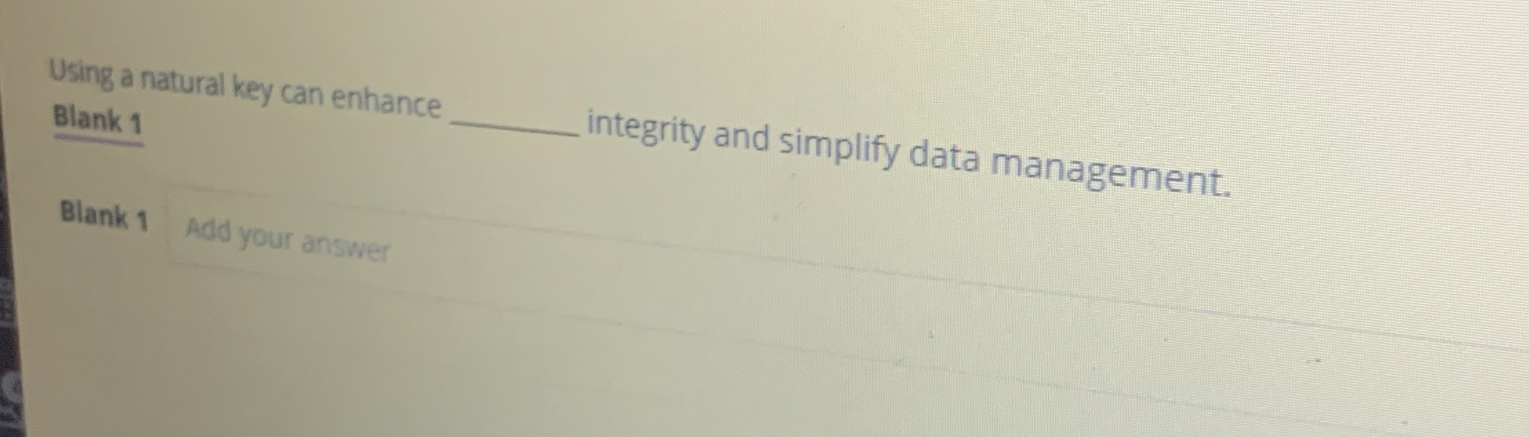 Using a natural key can enhance Blank 1 integrity
