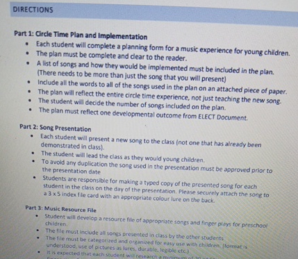 DIRECTIONS Part 1 : Circle Time Plan and