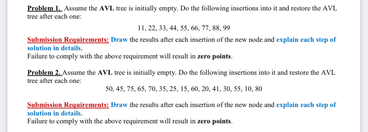 Problem 1 . Assume the AVL tree is initially